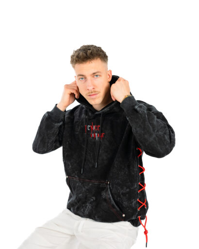 Legacy Lace-Up Hoodie in Washed Black